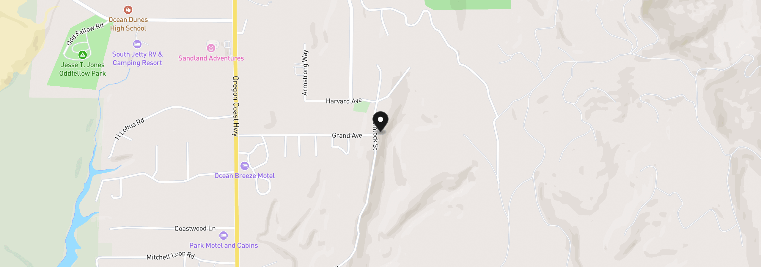 Map showing the location of Hemlock St, Florence, OR 97439