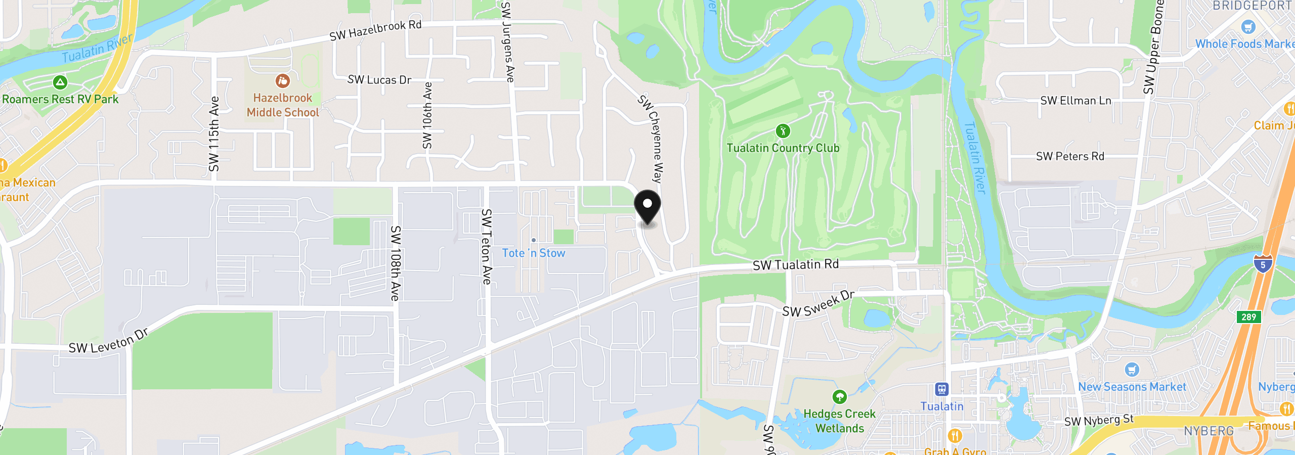 Map showing the location of 9721 SW Tualatin Rd, Tualatin, OR 97062