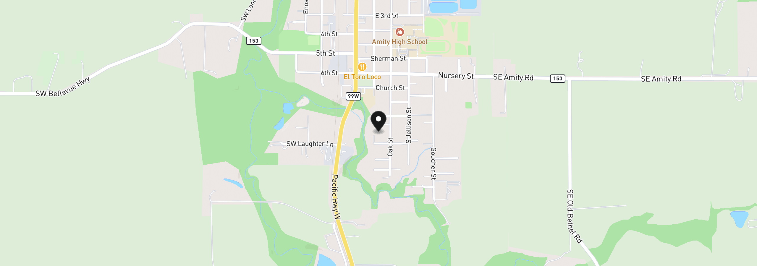 Map showing the location of 200 Roth St, Amity, OR 97101