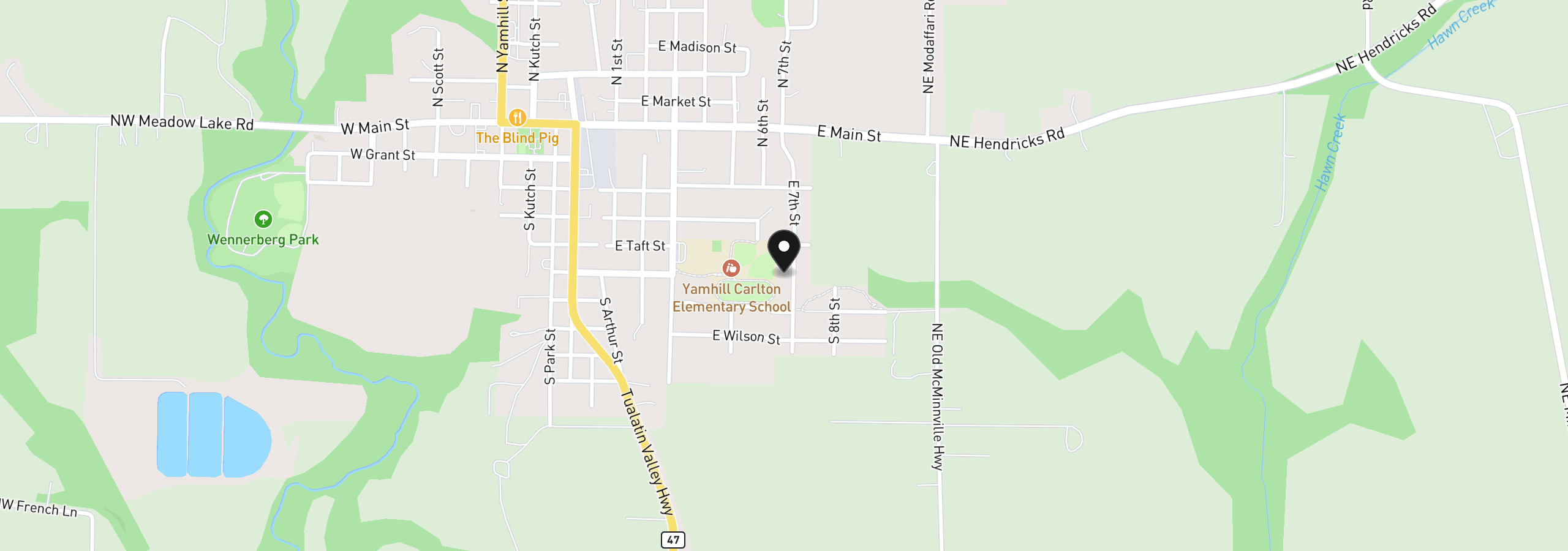 Map showing the location of 329 S 7th St, Carlton, OR 97111