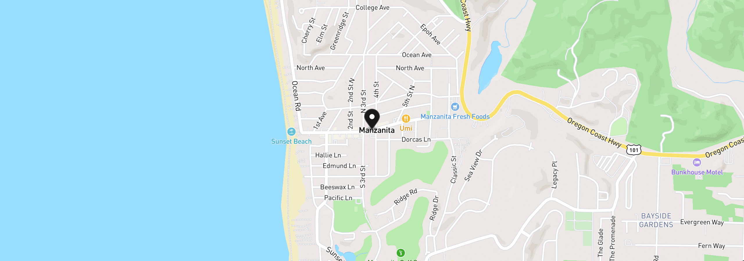 Map showing the location of Sandpiper Ln, Manzanita, OR 97130