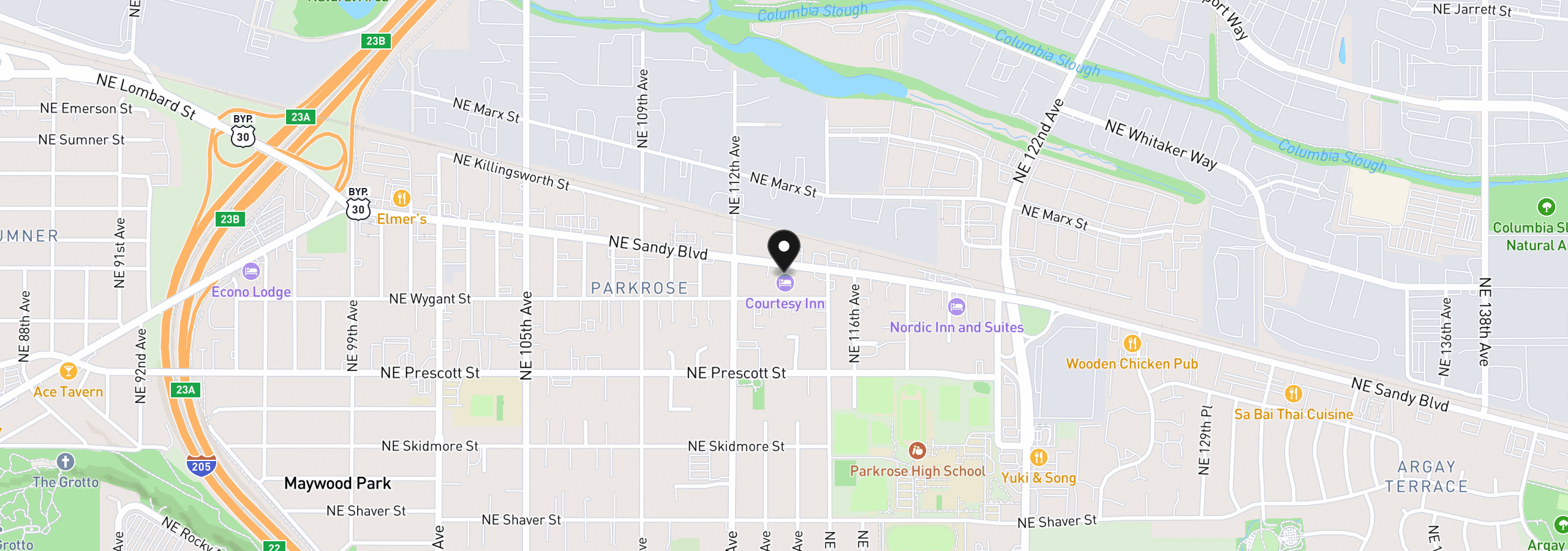 Map showing the location of 11324 NE Sandy Blvd, Portland, OR 97220