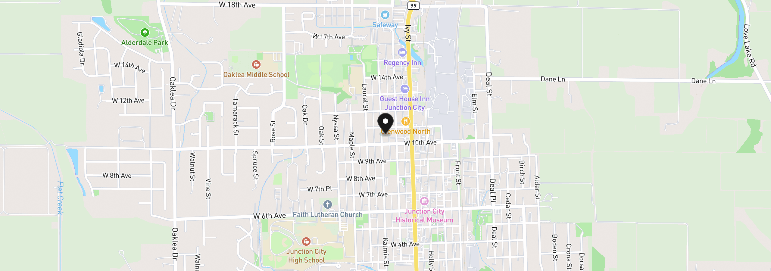 Map showing the location of 1050 Yew St, Junction City, OR 97448
