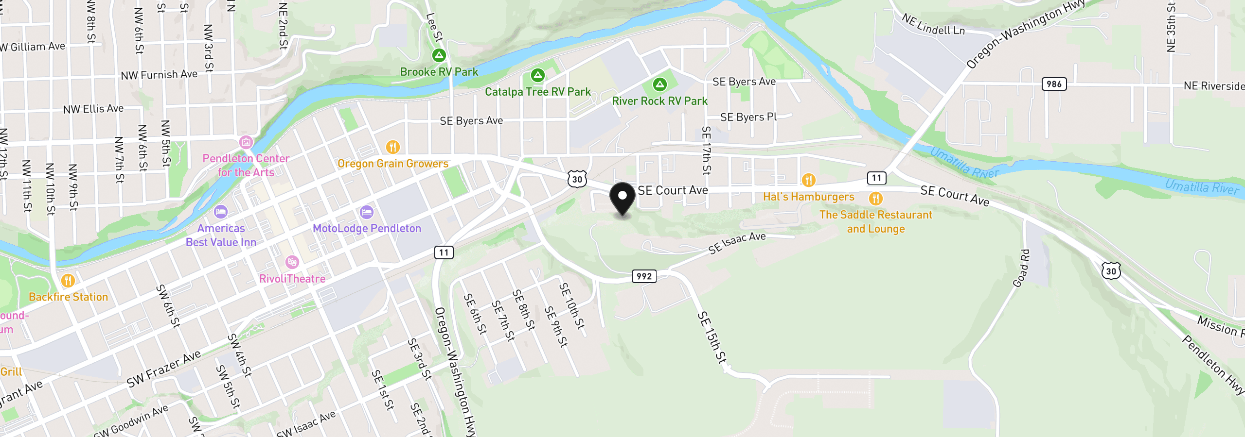 Map showing the location of SE 13th St, Pendleton, OR 97801