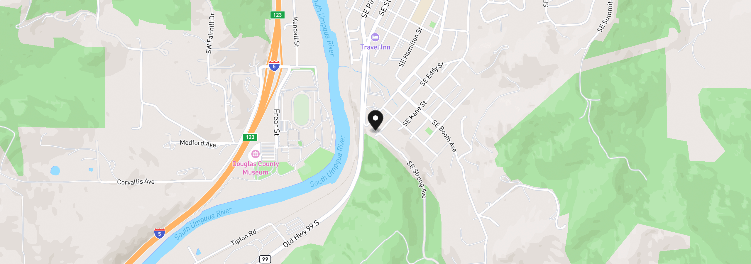 Map showing the location of 0 SE Strong Ave, Roseburg, OR 97470