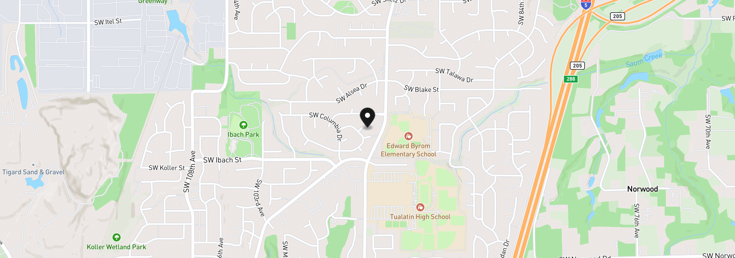 Map showing the location of 9500 SW Cheraw Ct, Tualatin, OR 97062