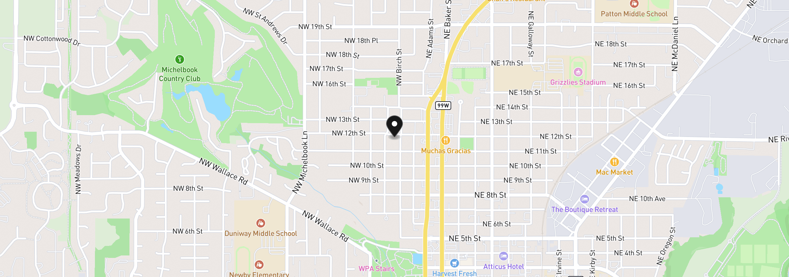 Map showing the location of 324 NW 12th St, McMinnville, OR 97128