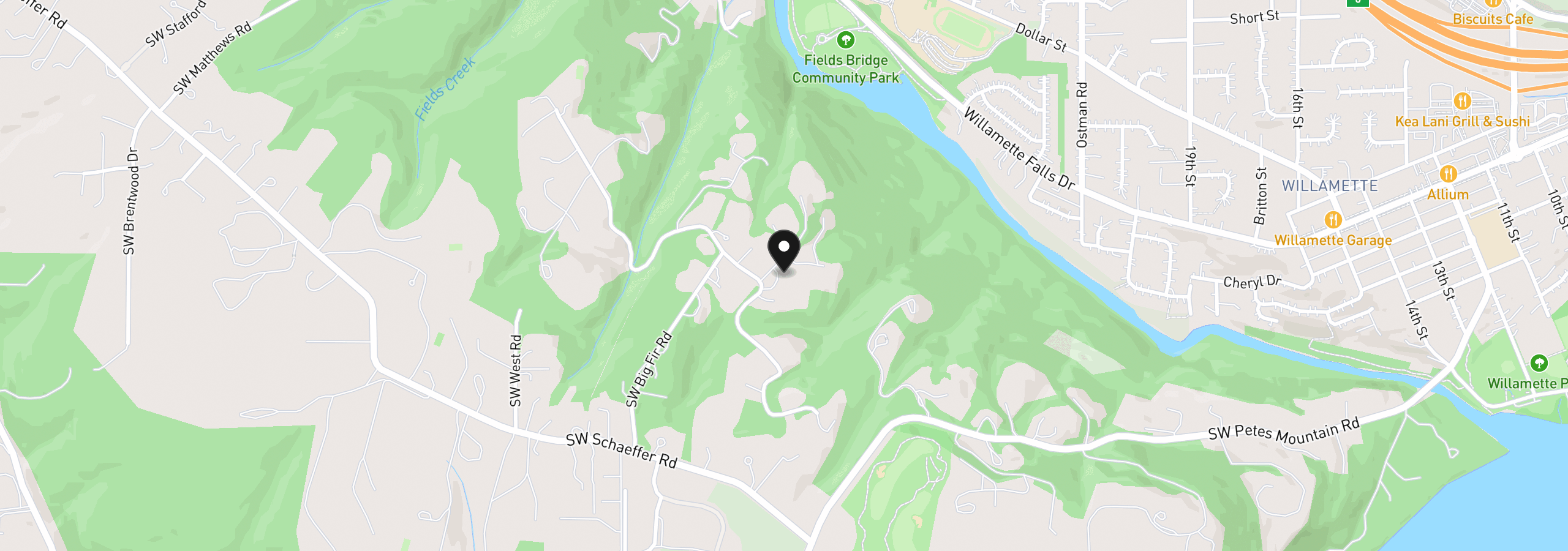 Map showing the location of 24770 SW Valley View Rd, West Linn, OR 97068