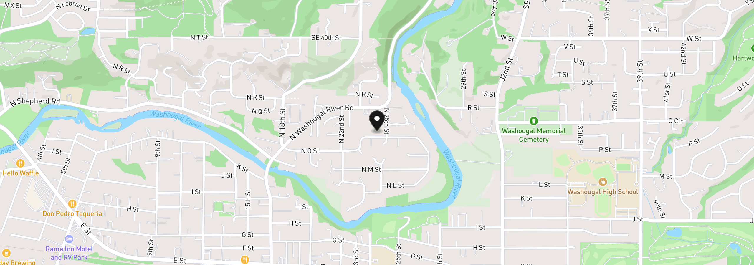 Map showing the location of 2377 N O St, Washougal, Wa 98671