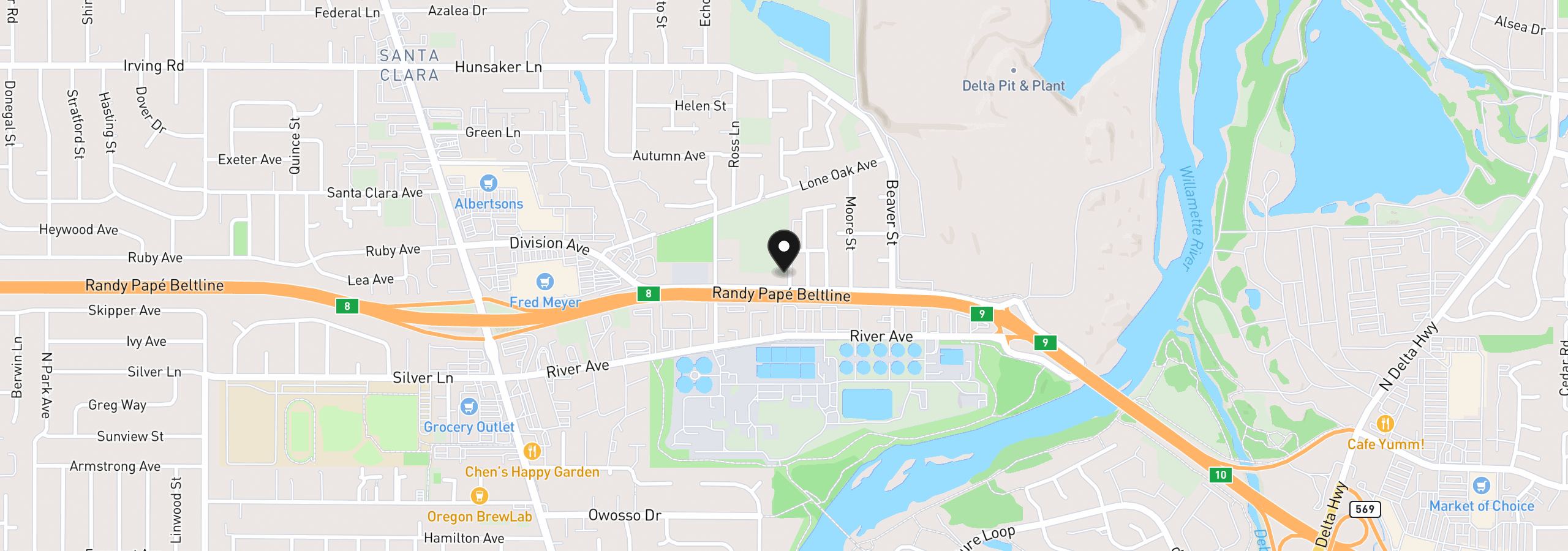 Map showing the location of 501 Division Ave 28, Eugene, OR 97404