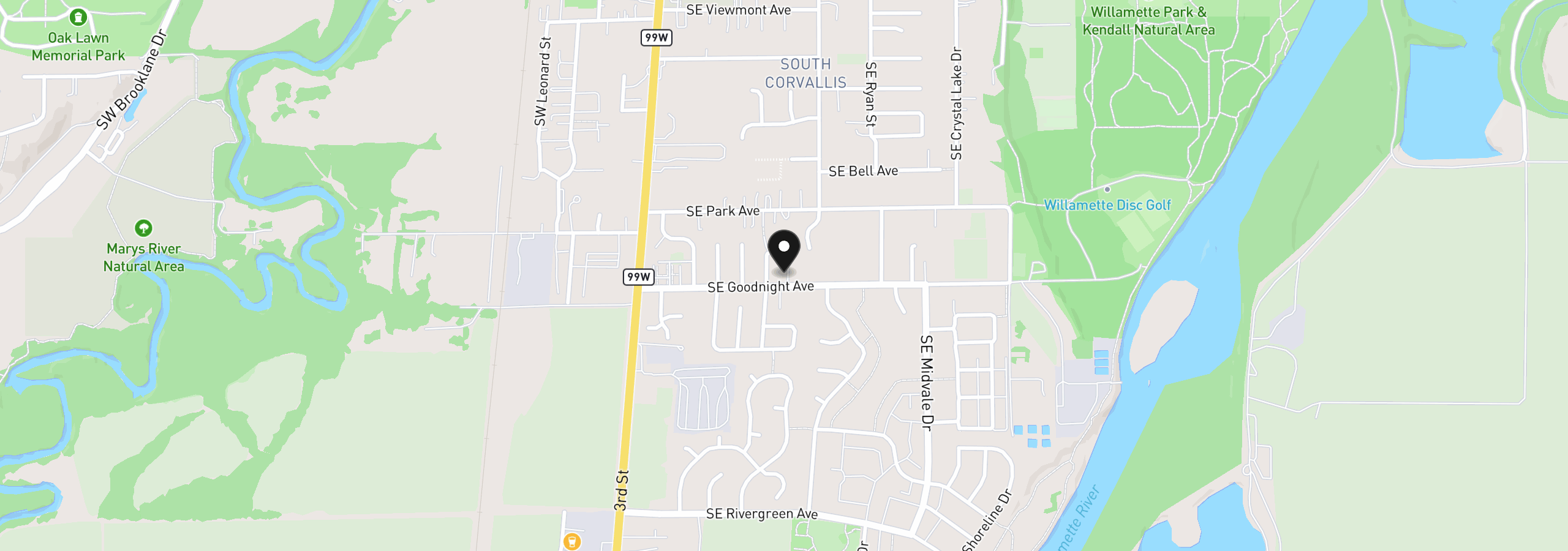 Map showing the location of 545 SE Goodnight Ave, Corvallis, OR 97333