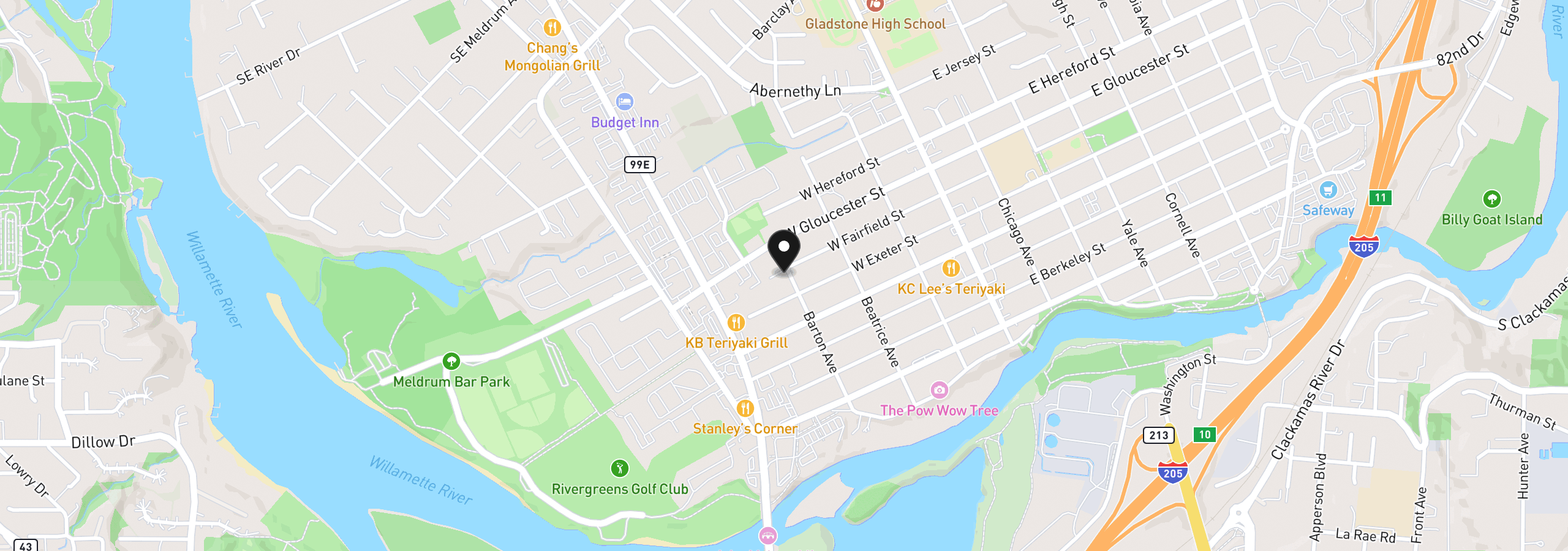 Map showing the location of 700 Barton Ave, Gladstone, OR 97027