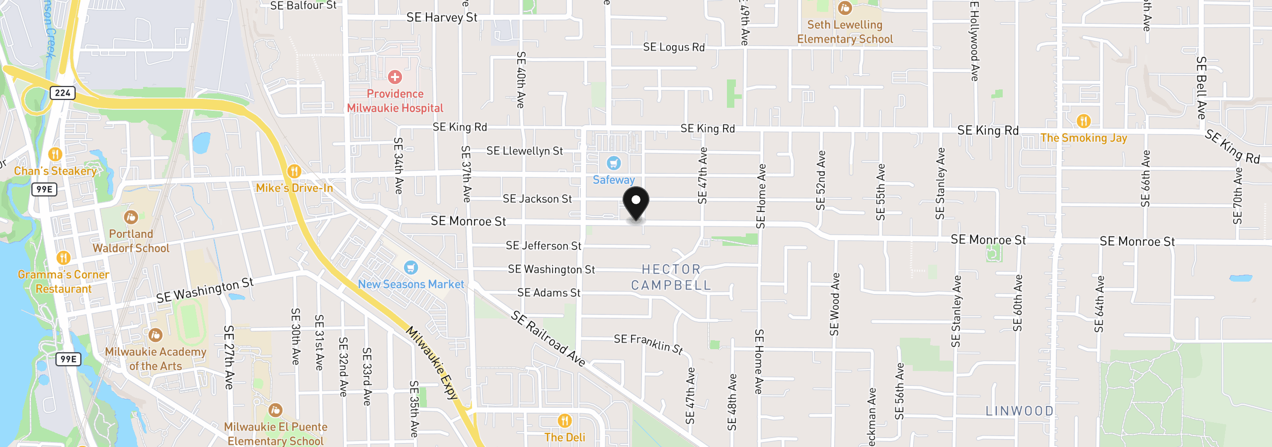 Map showing the location of 4836 SE Monroe Ave C, Milwaukie, OR 97222