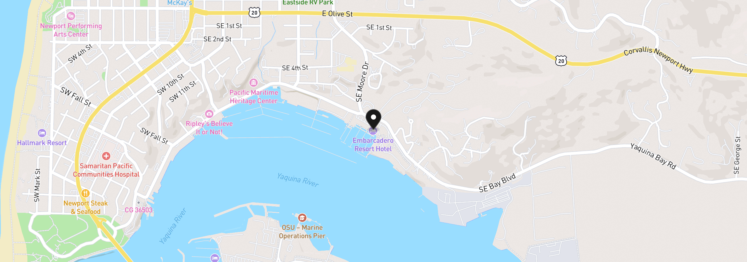 Map showing the location of 1000 SE Bay Blvd C-103, Newport, OR 97365
