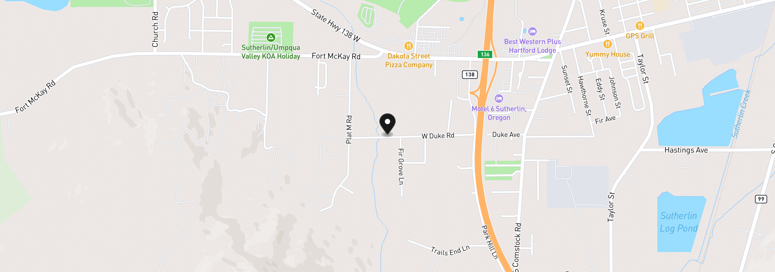 Map showing the location of 1907 W Duke Rd, Sutherlin, OR 97479