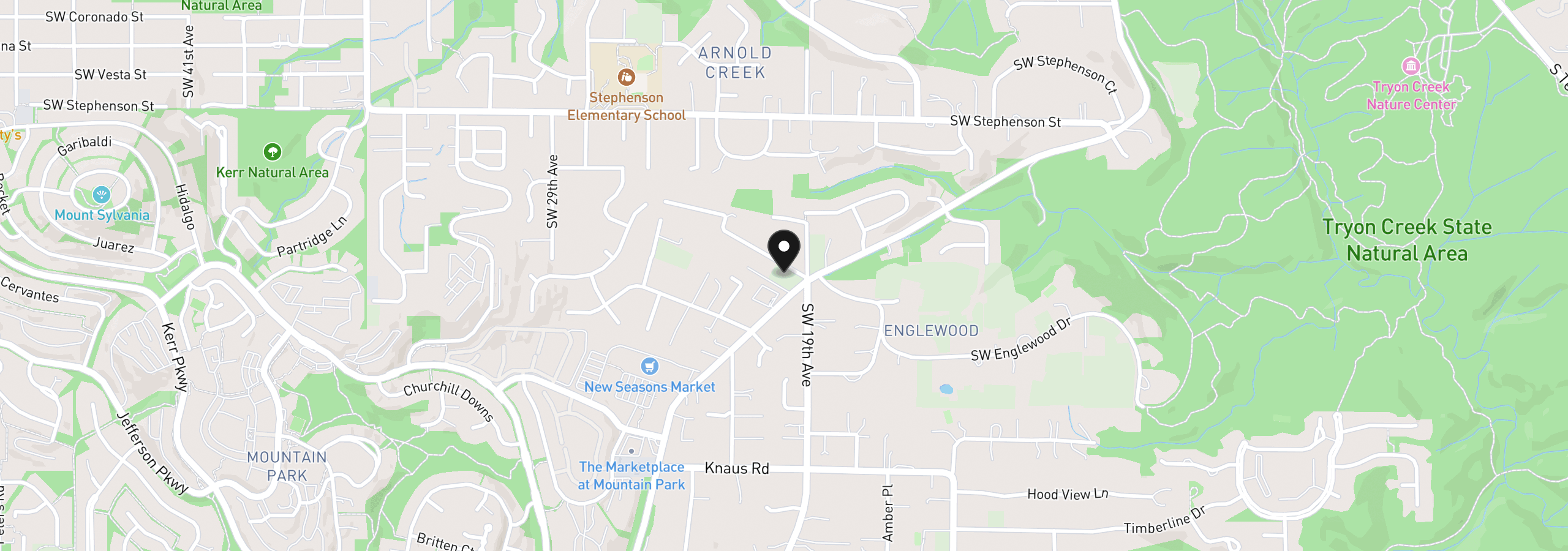 Map showing the location of Clara Ln, Lake Oswego, OR 97035
