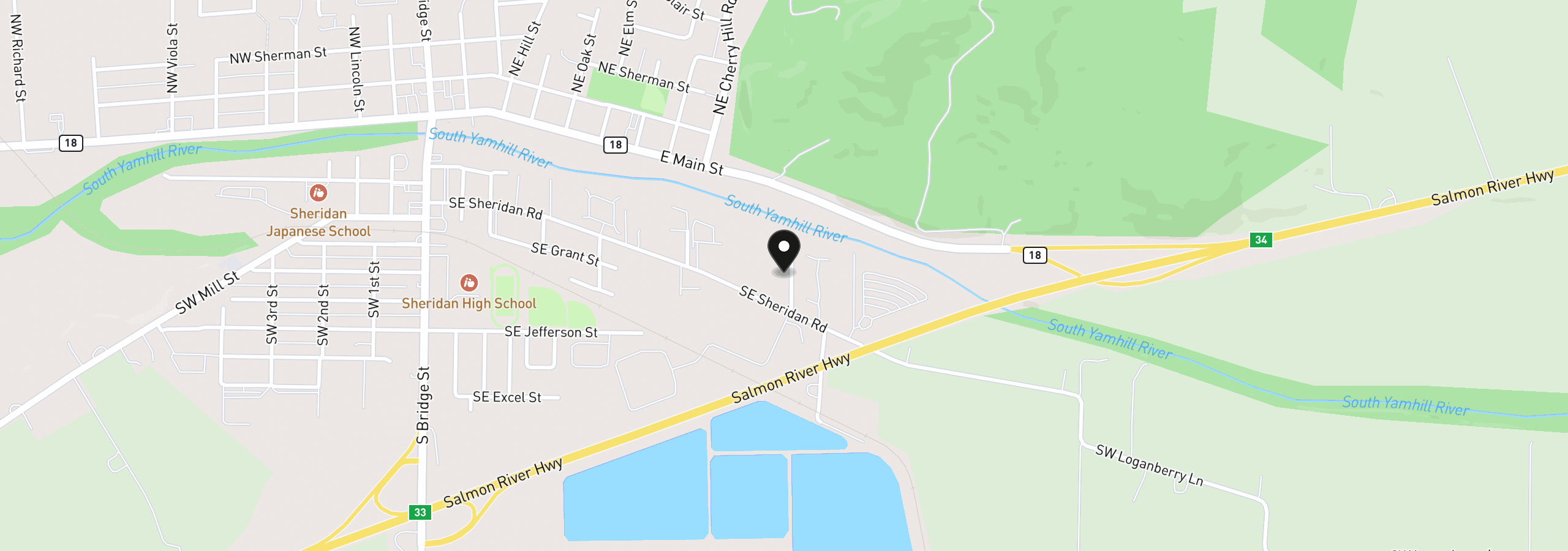 Map showing the location of 220 SE Hope Ct, Sheridan, OR 97378
