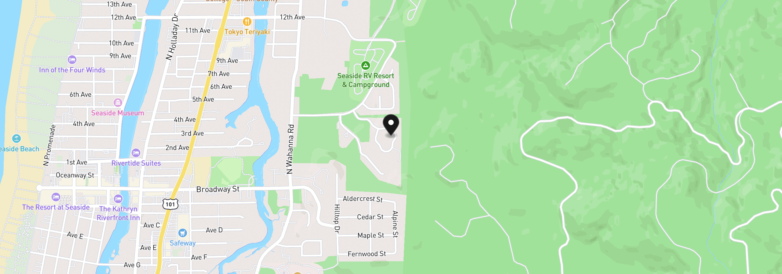 Map showing the location of 2165 Skyline Dr, Seaside, OR 97138