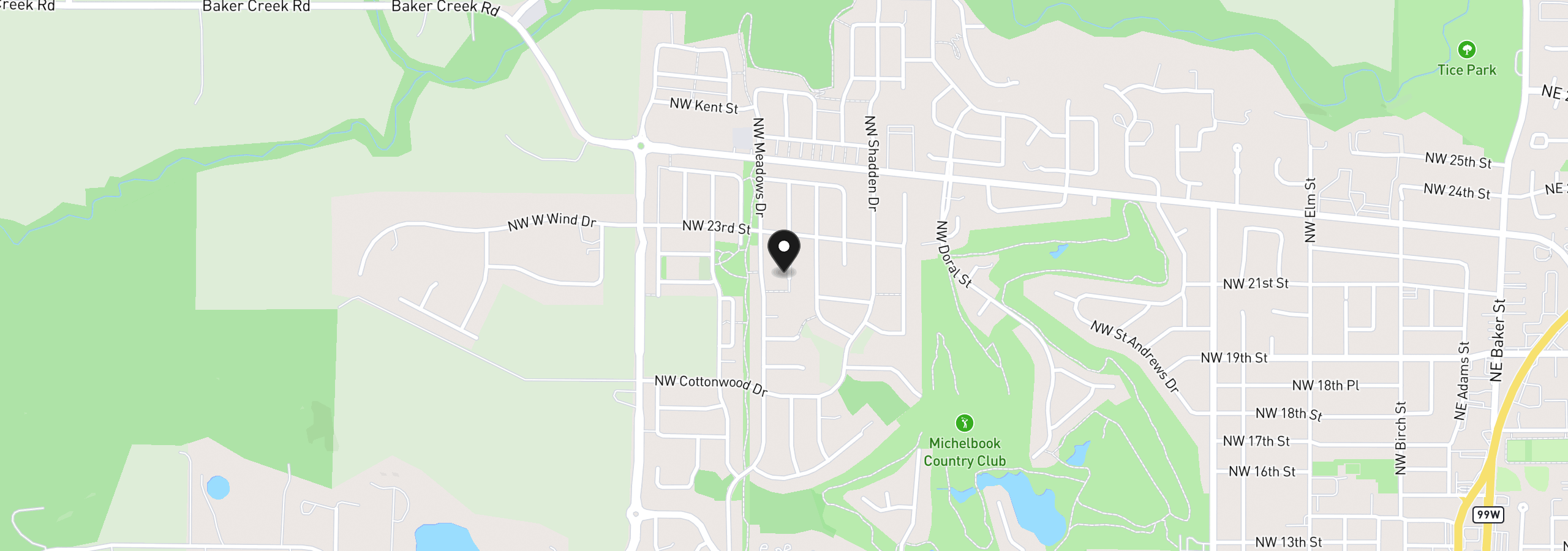 Map showing the location of 2155 NW Fendle Way, McMinnville, OR 97128