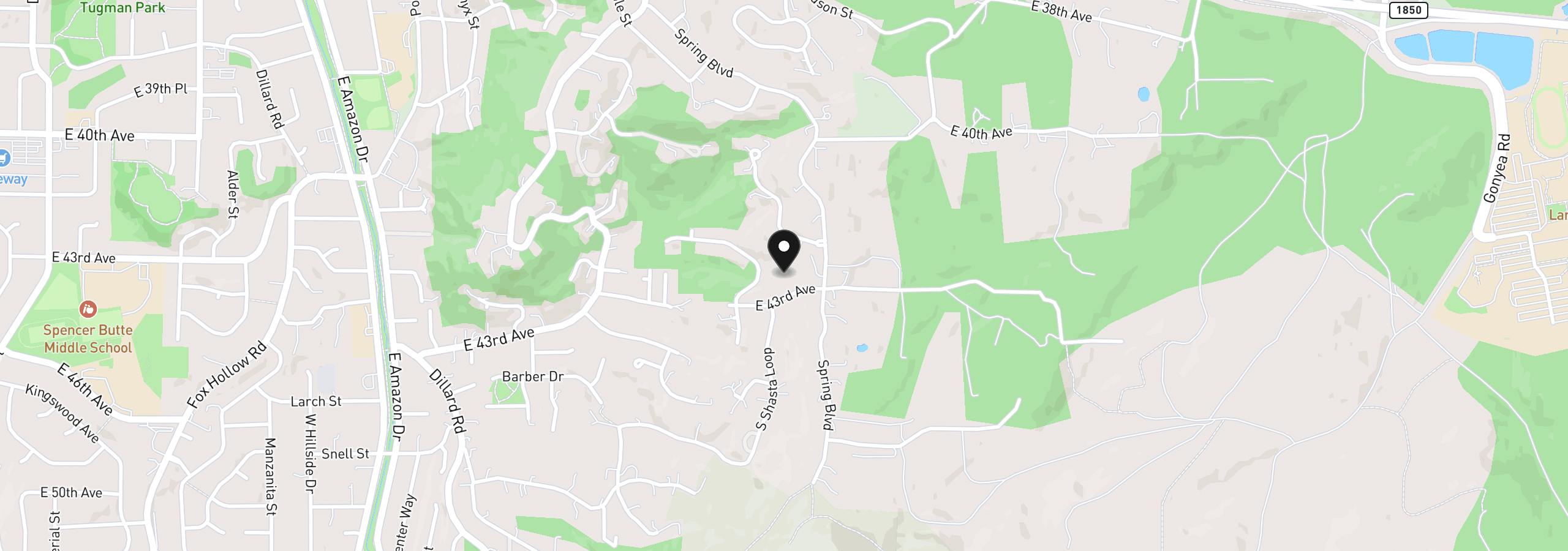 Map showing the location of E 43rd- Lot 7, Eugene, OR 97405