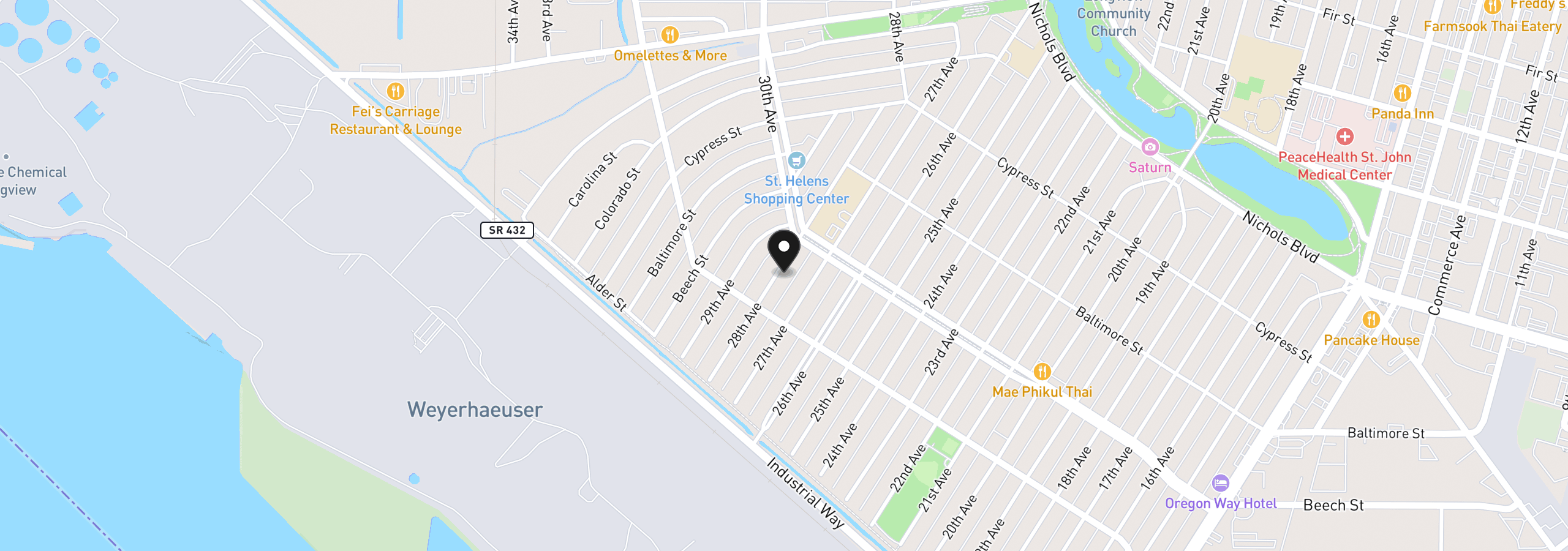 Map showing the location of 336 28th Ave, Longview, Wa 98632