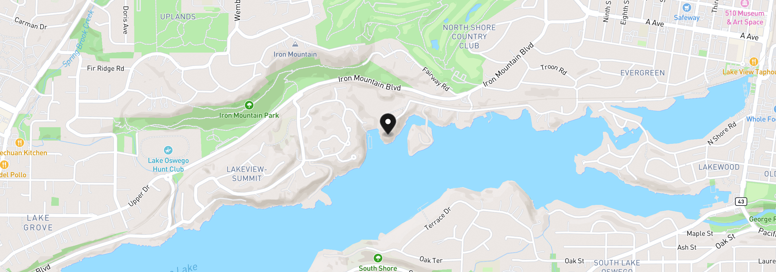 Map showing the location of 15530 Diamond Head Rd, Lake Oswego, OR 97034
