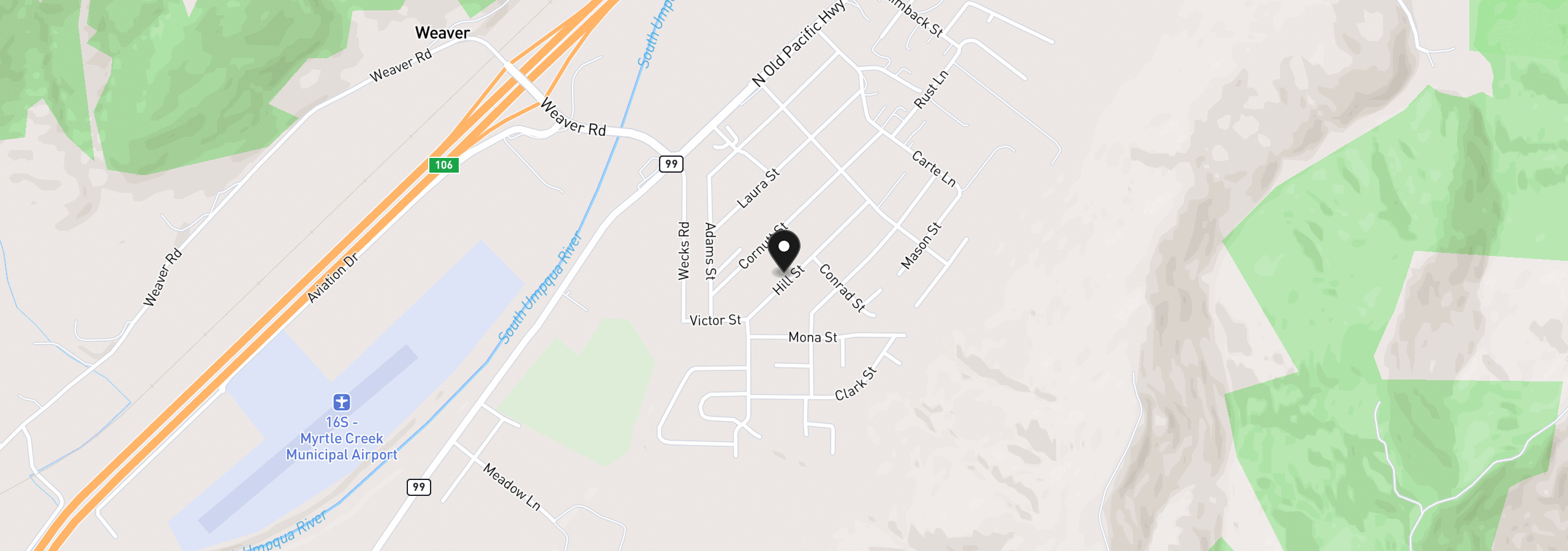 Map showing the location of 961 Hill St, Myrtle Creek, OR 97457
