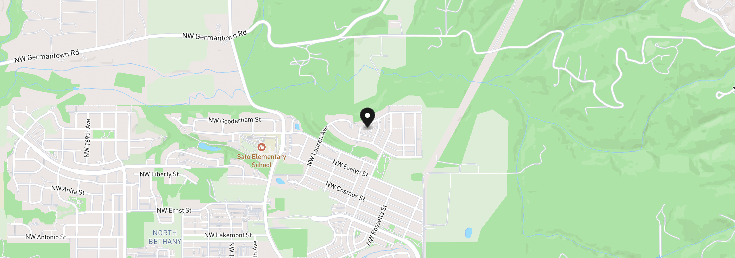 Map showing the location of 14896 NW Minda St, Portland, OR 97229