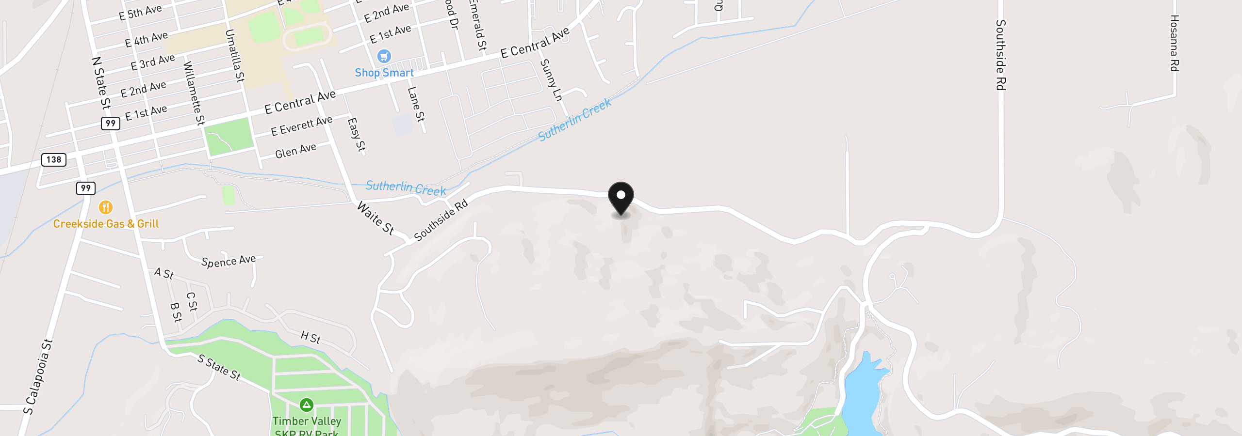 Map showing the location of 0 South Side Rd, Sutherlin, OR 97479