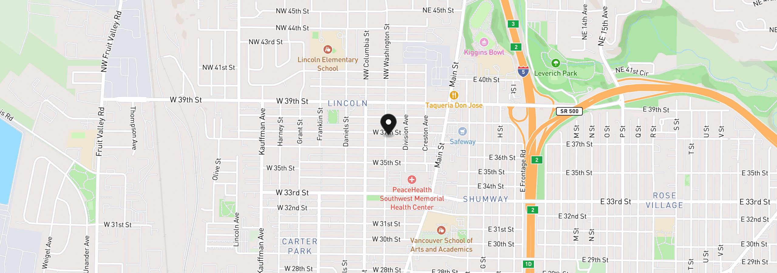 Map showing the location of 125 W 37th St, Vancouver, Wa 98660
