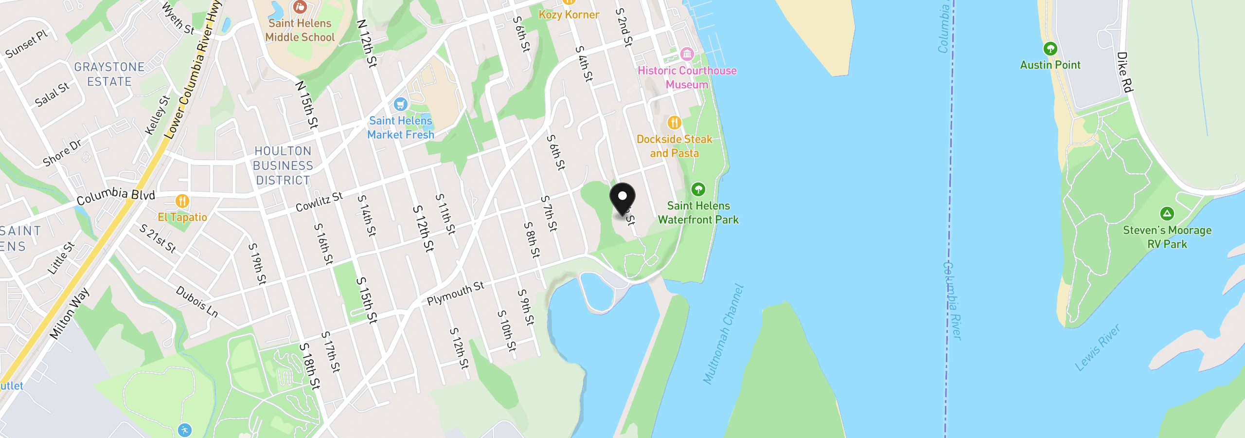 Map showing the location of 475 S 4th St, St. Helens, OR 97051