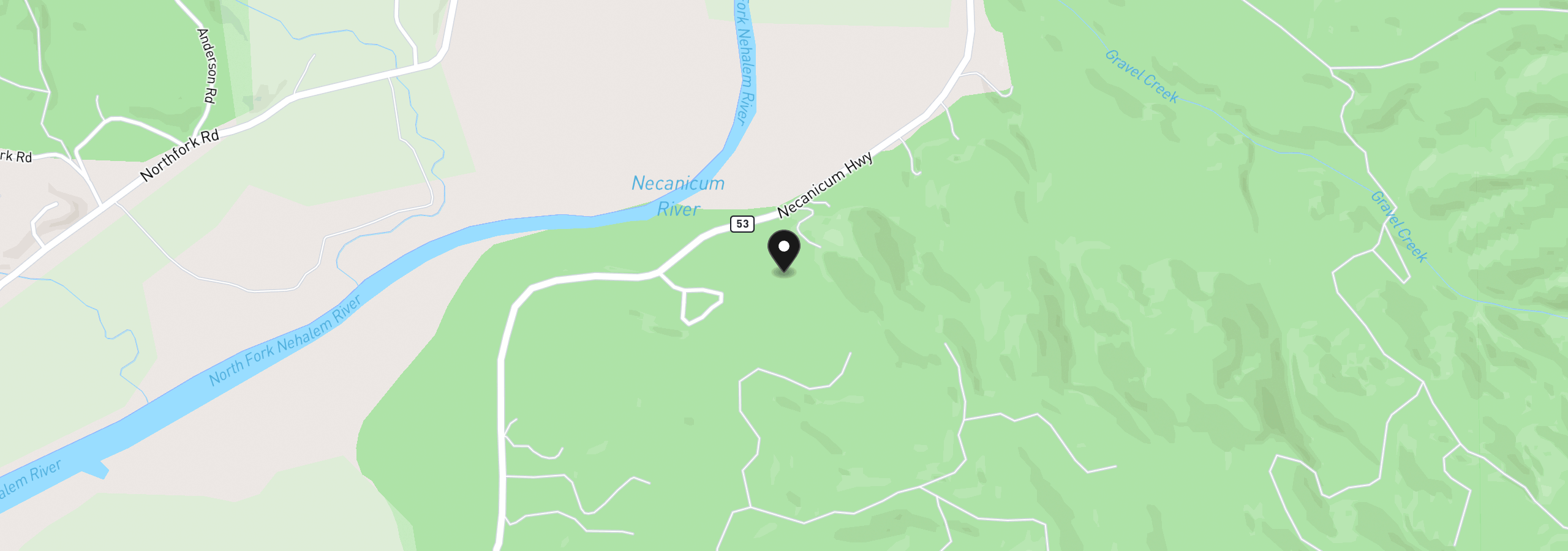 Map showing the location of 39455 Hwy 53, Nehalem, OR 97131