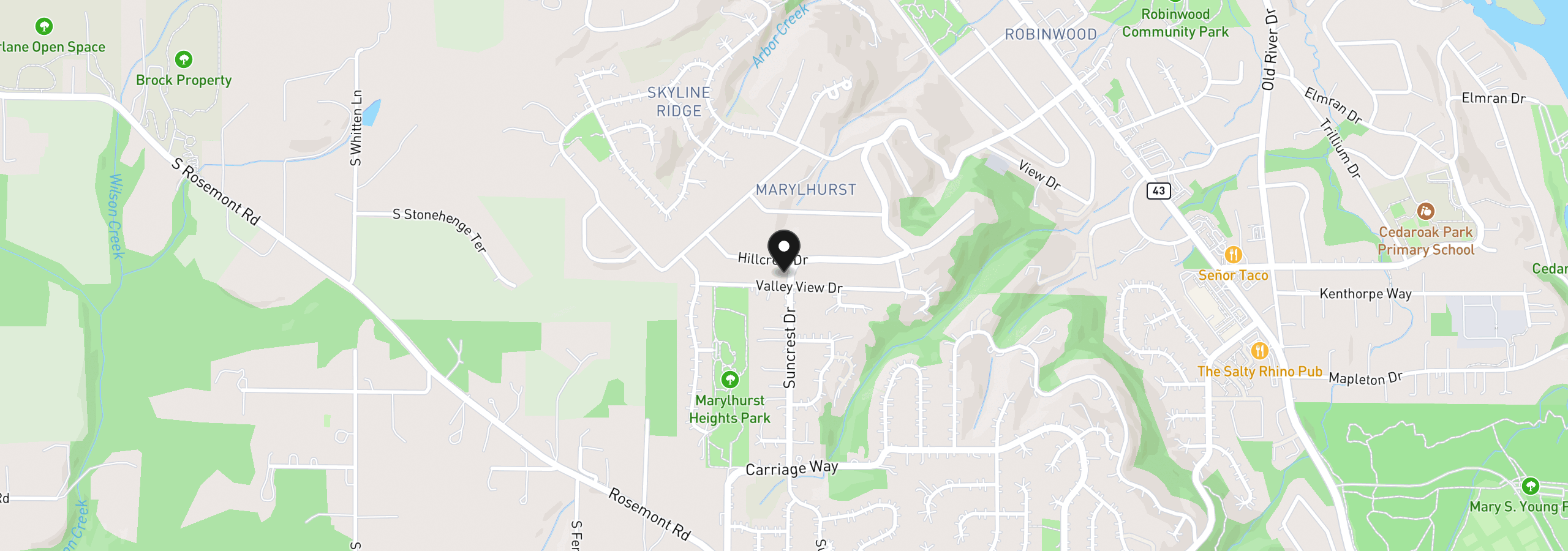 Map showing the location of 19001 Suncrest Dr, West Linn, OR 97068