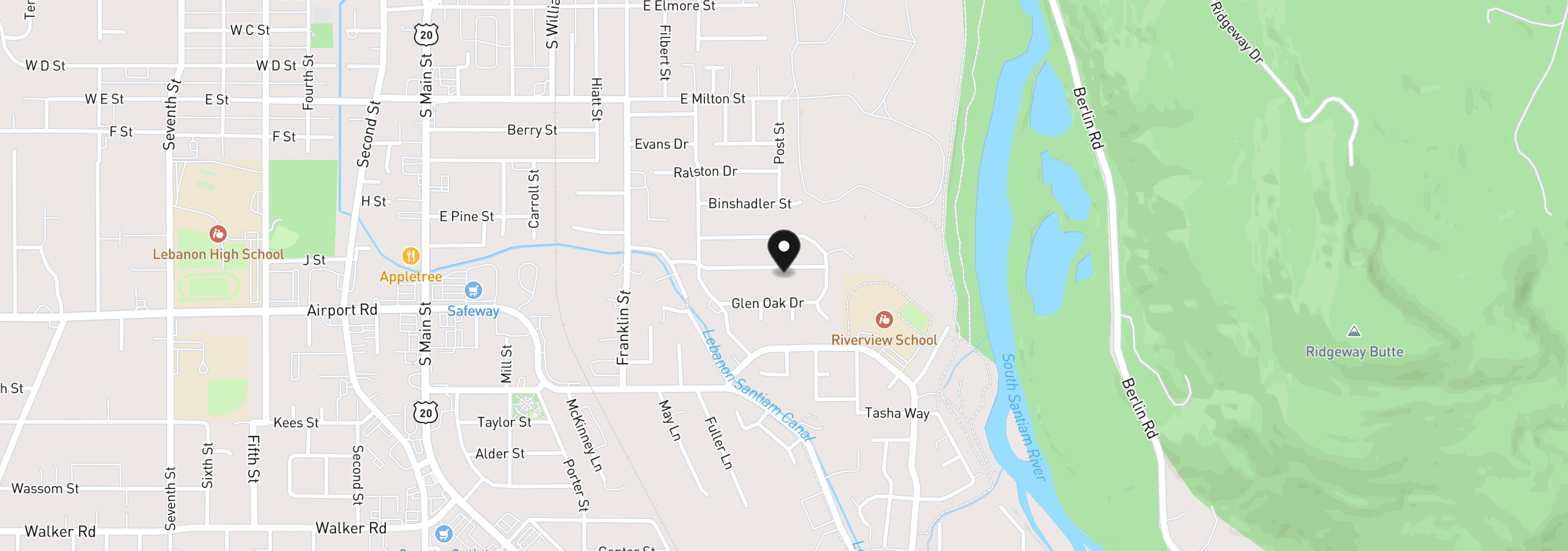 Map showing the location of 812 Garvord St, Lebanon, OR 97355