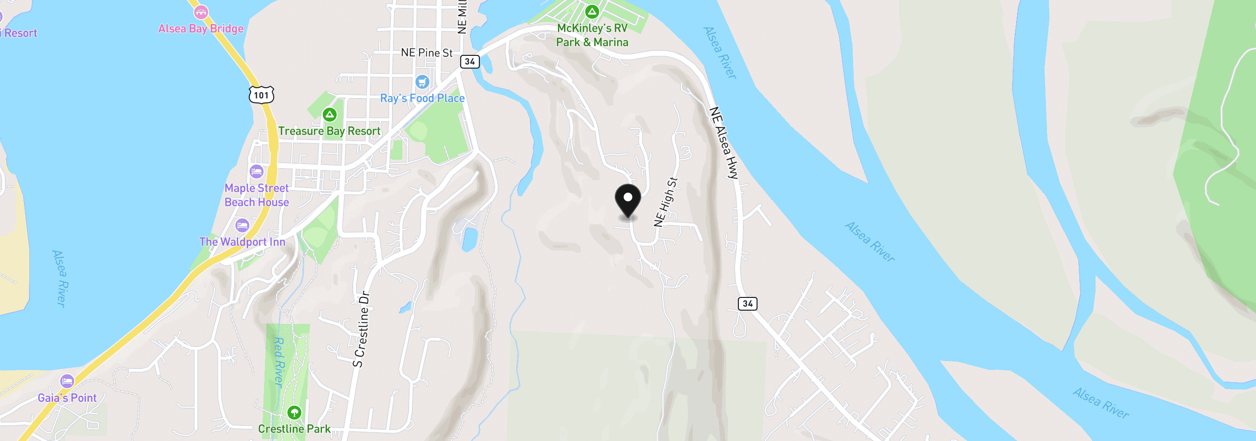 Map showing the location of Lot 2800, Waldport, OR 97394