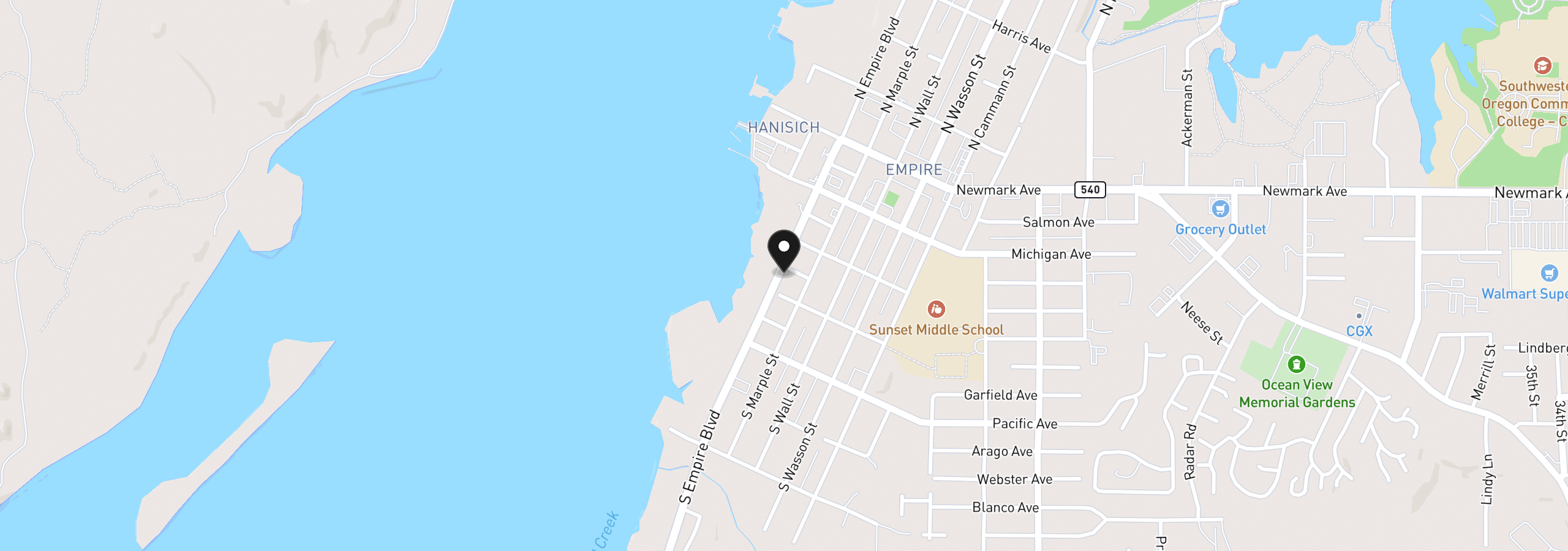 Map showing the location of 363 S Empire Blvd, Coos Bay, OR 97420