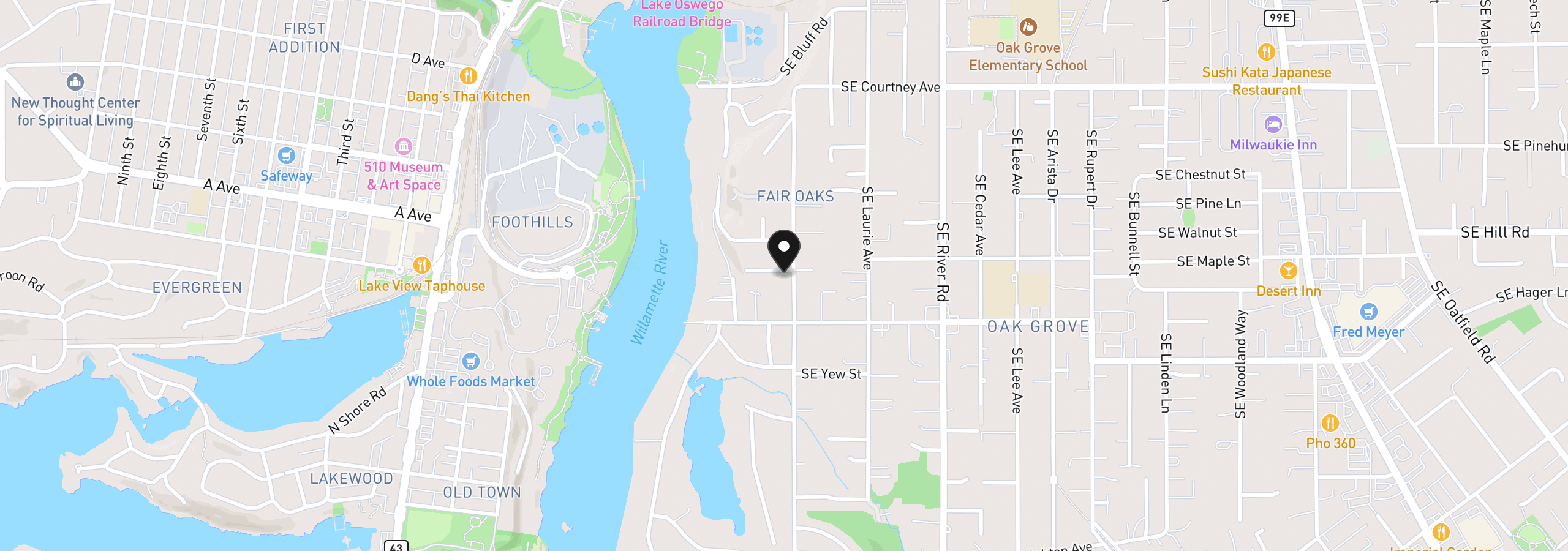 Map showing the location of 14525 SE Fairoaks Ave, Milwaukie, OR 97267