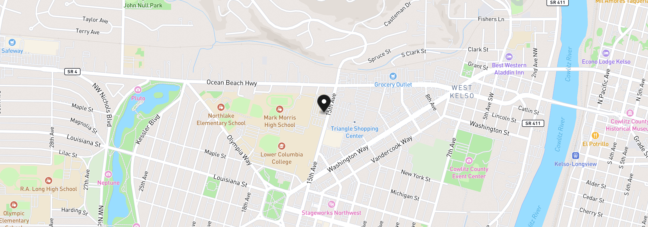 Map showing the location of 1811 15th Ave, Longview, Wa 98632