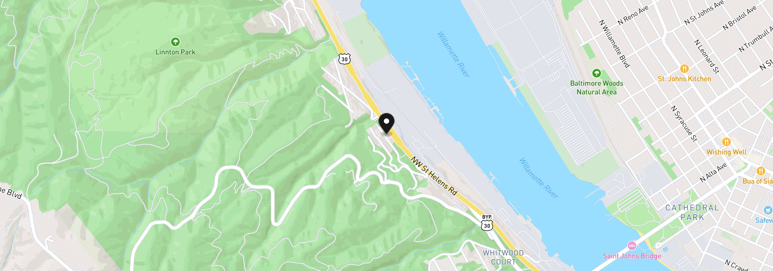 Map showing the location of 9685 NW Saint Helens Rd, Portland, OR 97231