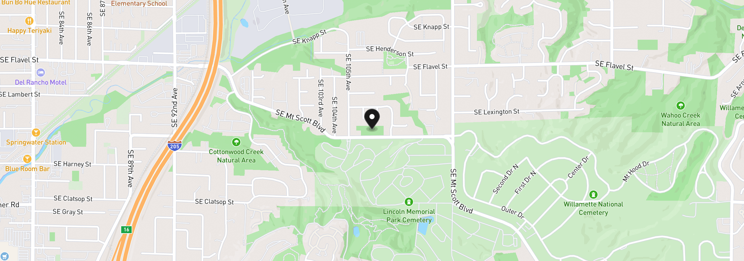 Map showing the location of 10639 SE Mount Scott Blvd, Portland, OR 97266