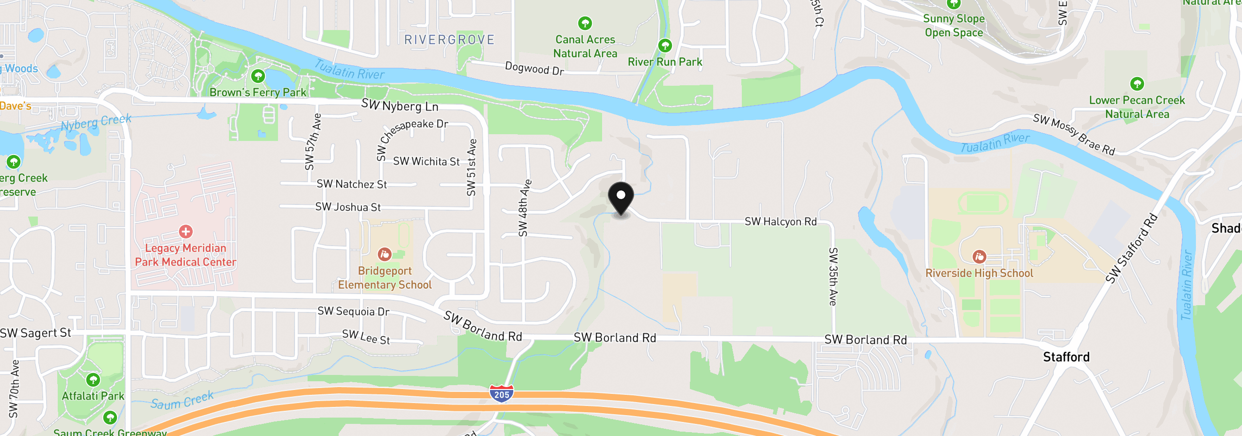 Map showing the location of 4350 SW Halcyon Rd, Tualatin, OR 97062