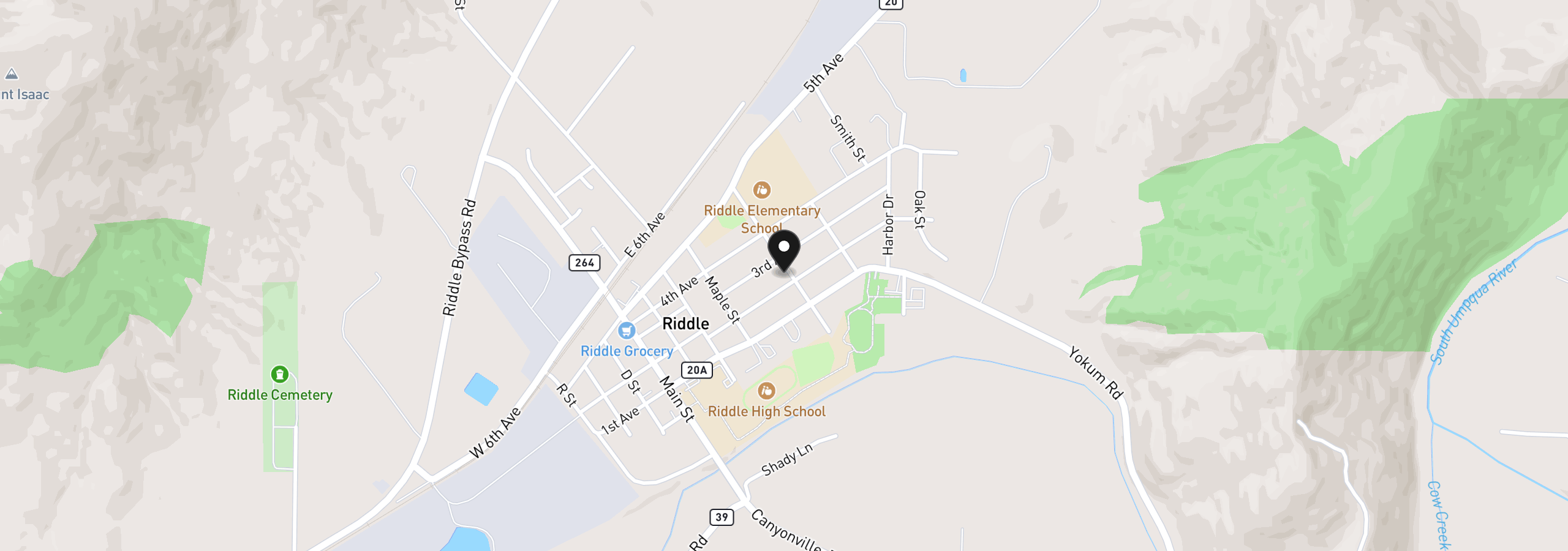 Map showing the location of 212 Park St, Riddle, OR 97469