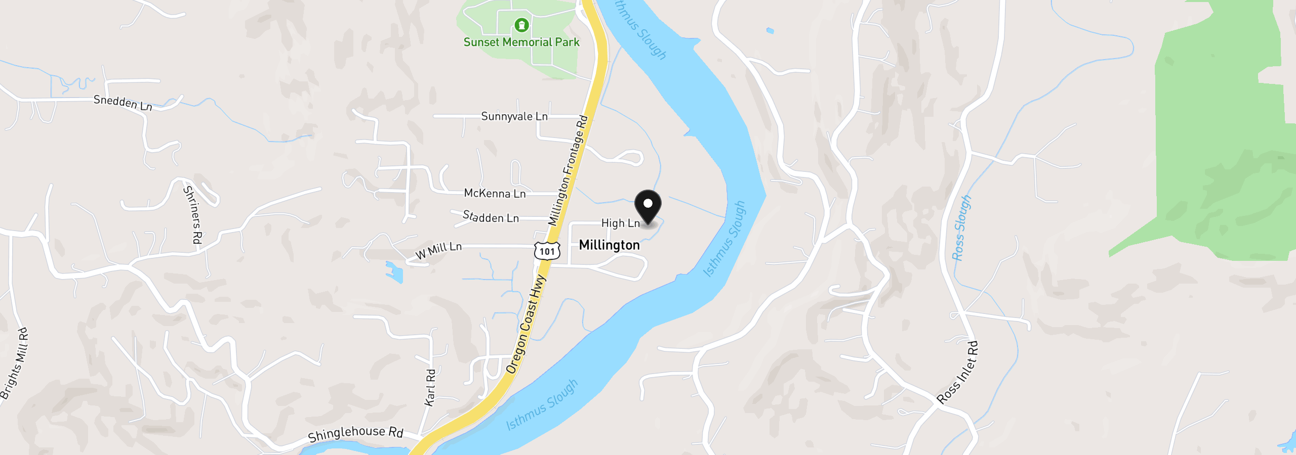 Map showing the location of 93840 High Ln, Coos Bay, OR 97420