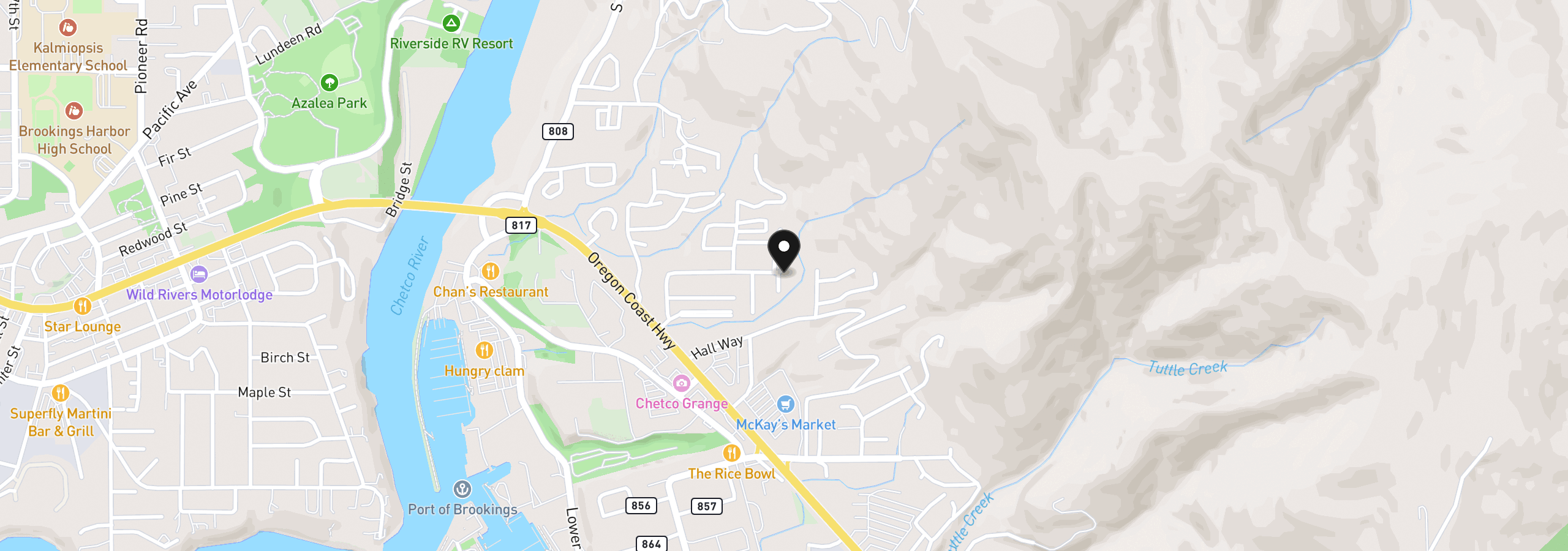 Map showing the location of 98012 Court St, Brookings, OR 97415