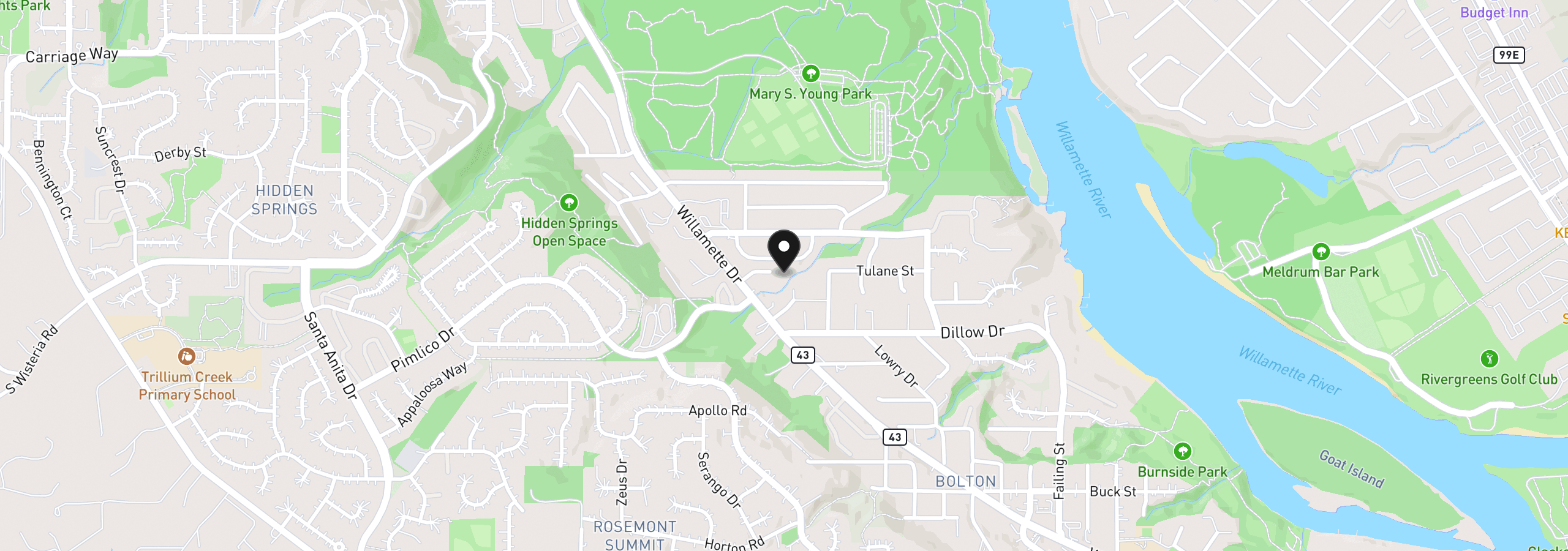 Map showing the location of 2710 Underhill Ln, West Linn, OR 97068