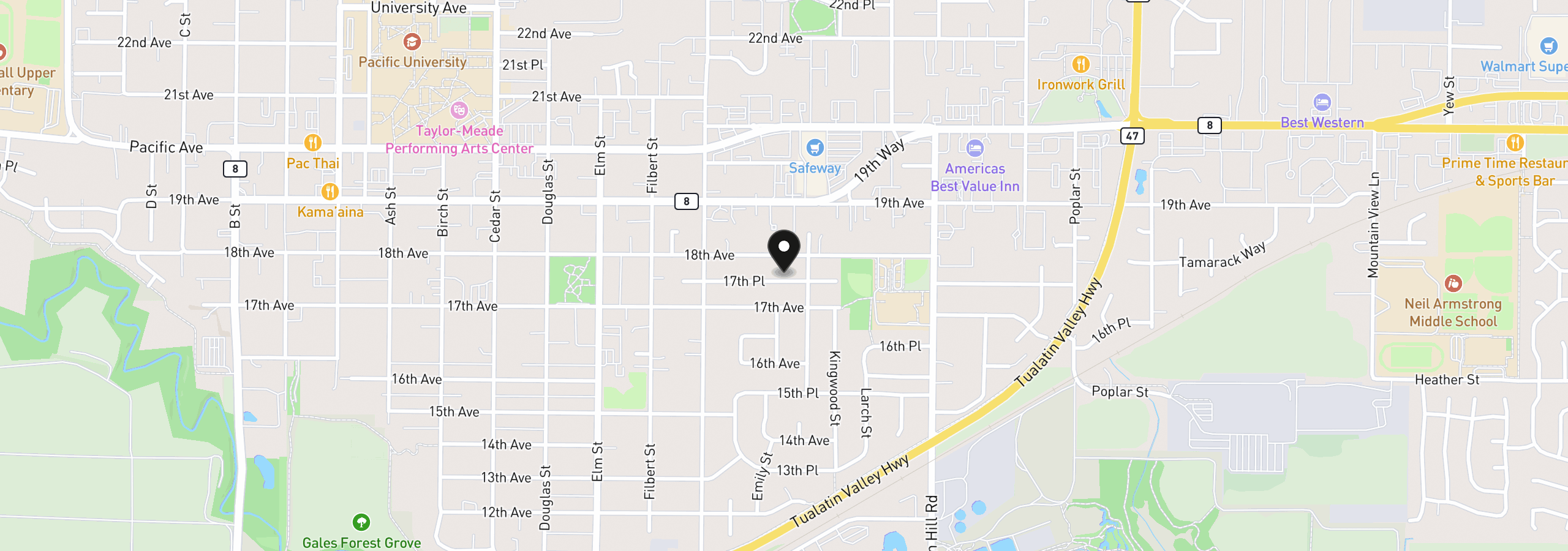 Map showing the location of 2819 17th Pl, Forest Grove, OR 97116