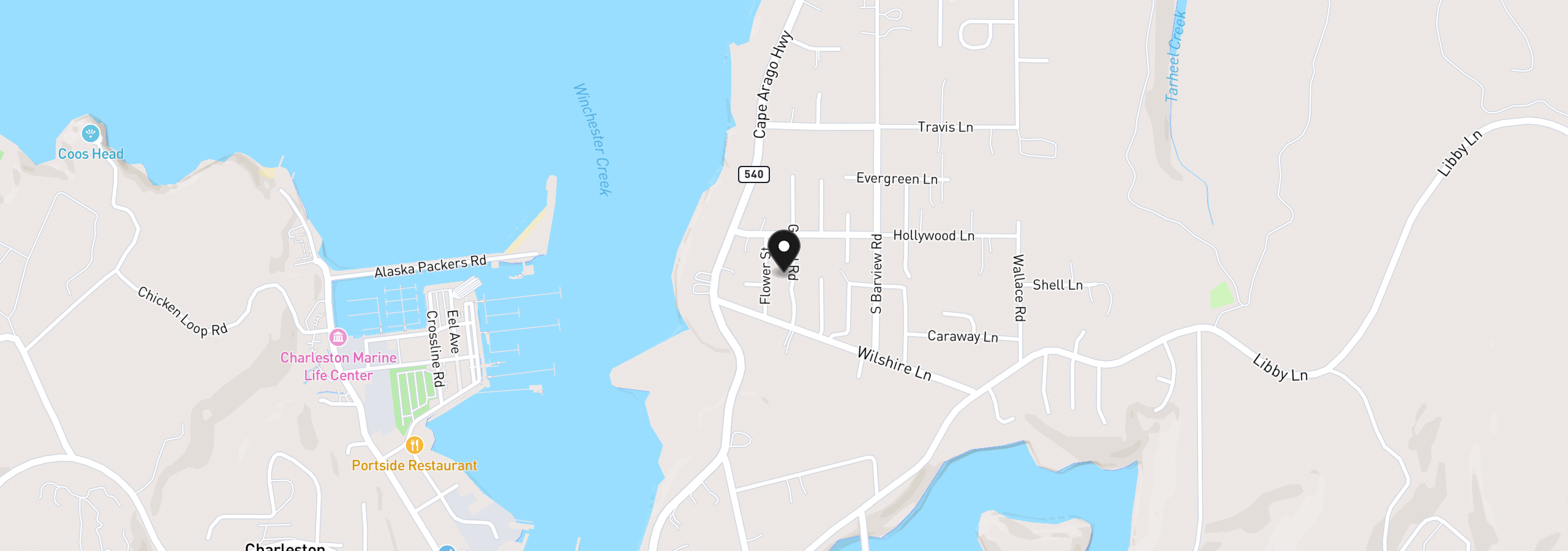 Map showing the location of 63556 Grand Rd, Coos Bay, OR 97420