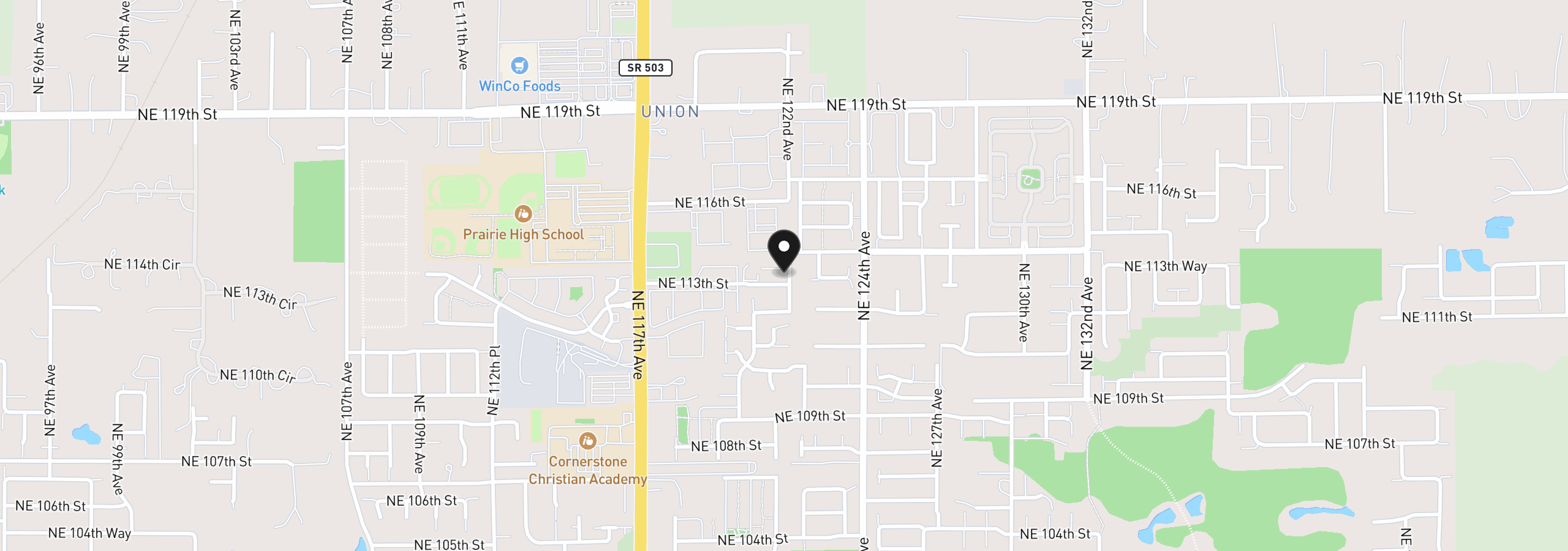 Map showing the location of 12108 NE 113th St, Vancouver, Wa 98662