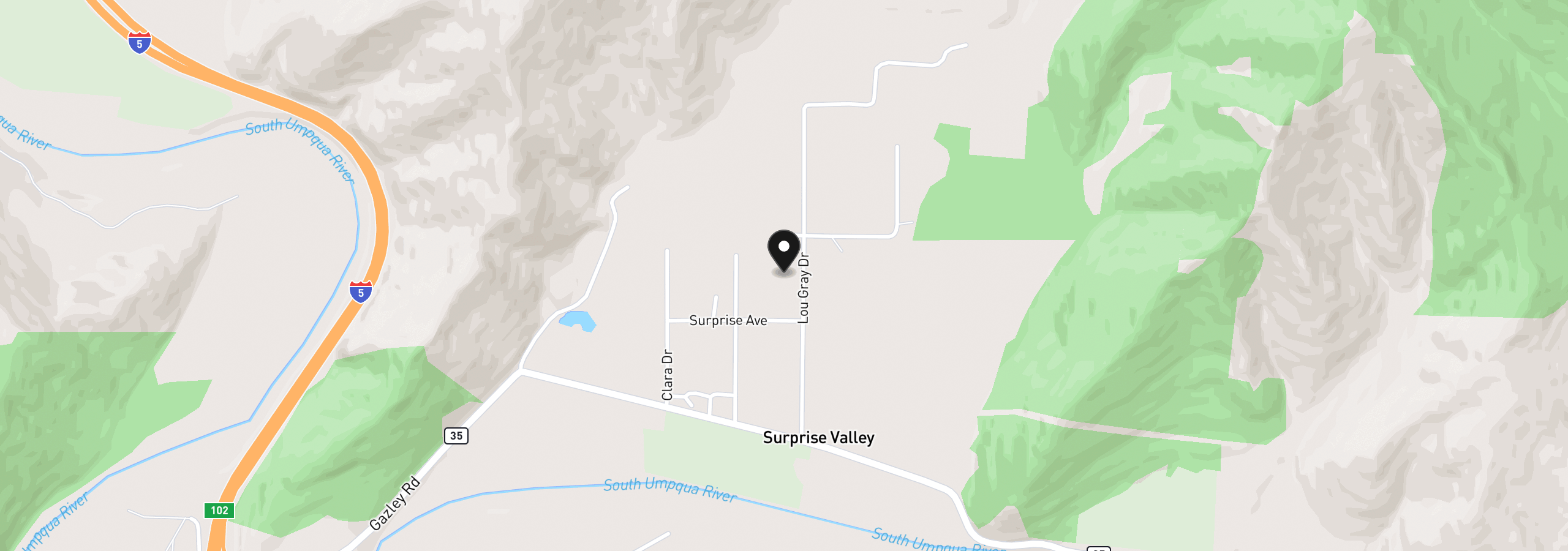 Map showing the location of 422 Lou Gray Dr, Myrtle Creek, OR 97457