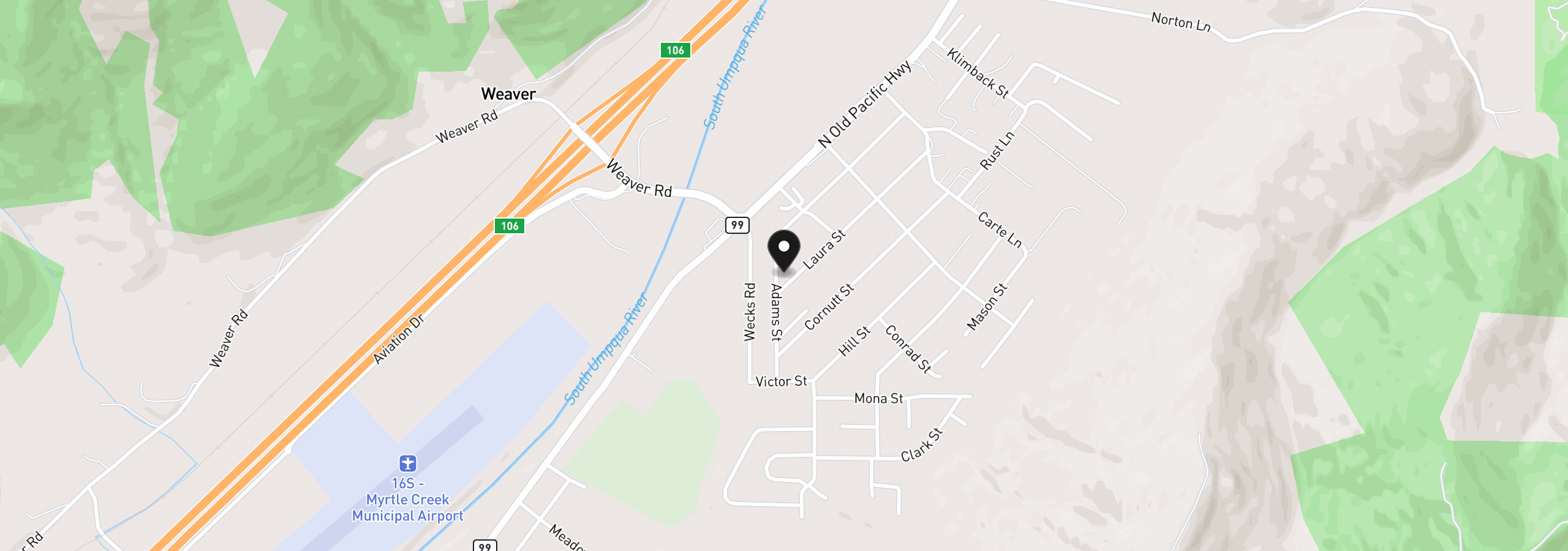 Map showing the location of 947 Laura St, Myrtle Creek, OR 97457